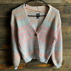 Women's Gap Pastel Striped Boyfriend Shaker-Stitch Cardigan